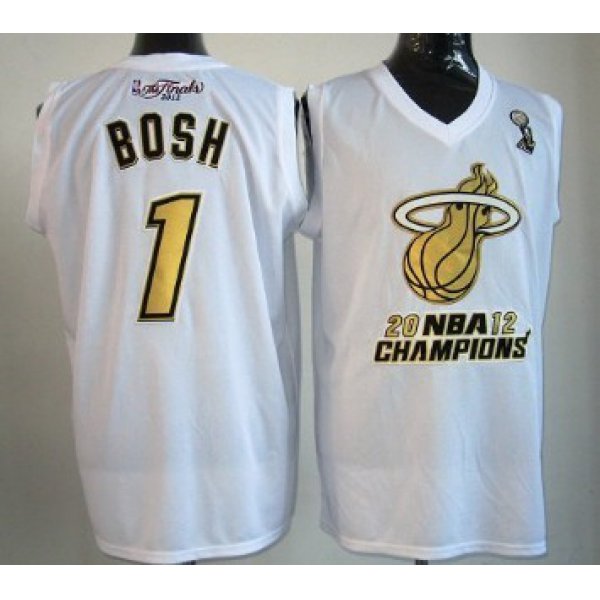 Miami Heat #1 Chris Bosh 2012 NBA Finals Champions White With Gold Jersey