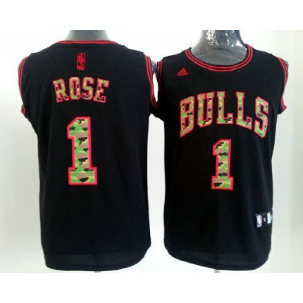 Chicago Bulls #1 Derrick Rose Black Camo Fashion Jersey