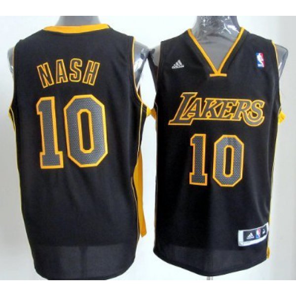 Los Angeles Lakers #10 Steve Nash Revolution 30 Swingman All Black With Yellow Jersey