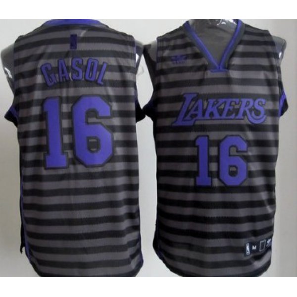 Los Angeles Lakers #16 Paul Gaslo Gray With Black Pinstripe Jersey