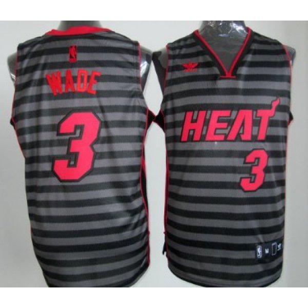 Miami Heat #3 Dwyane Wade Gray With Black Pinstripe Jersey