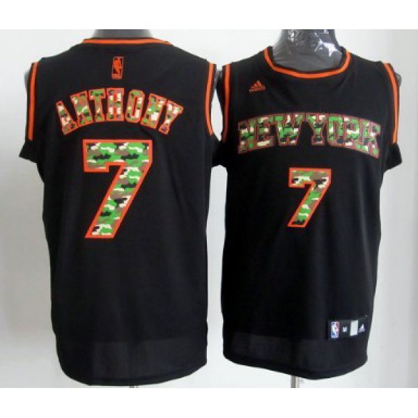 New York Knicks #7 Carmelo Anthony Black Camo Fashion Jersey