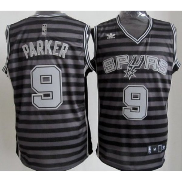 San Antonio Spurs #9 Tony Parker Gray With Black Pinstripe Jersey