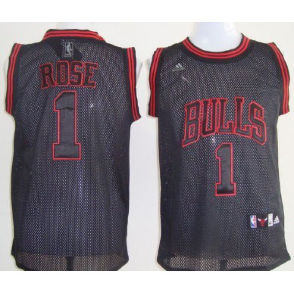 Chicago Bulls #1 Derrick Rose All Black With Red Swingman Jersey