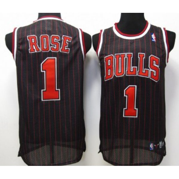 Chicago Bulls #1 Derrick Rose Black Pinstripe Swingman Jersey