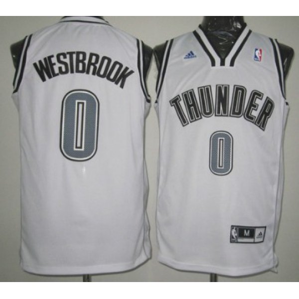 Oklahoma City Thunder #0 Russell Westbrook Revolution 30 Swingman White With Black Jersey