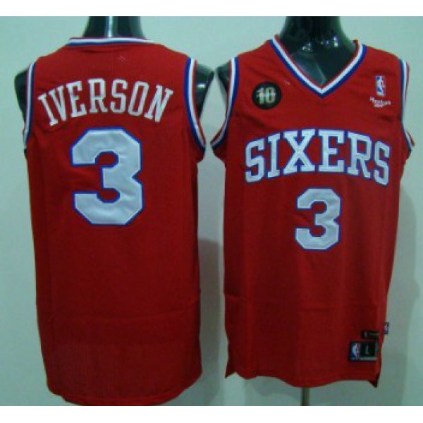 Philadelphia 76ers #3 Allen Iverson Red 10TH Swingman Jersey