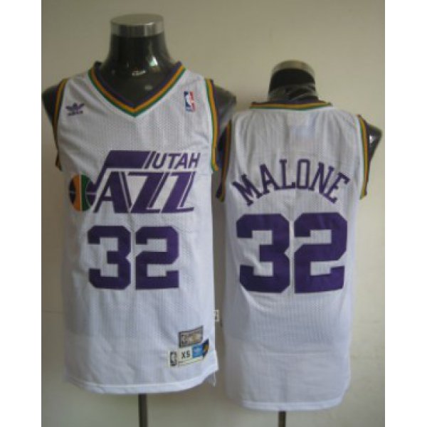 Utah Jazz #32 Karl Malone White Swingman Throwback Jersey