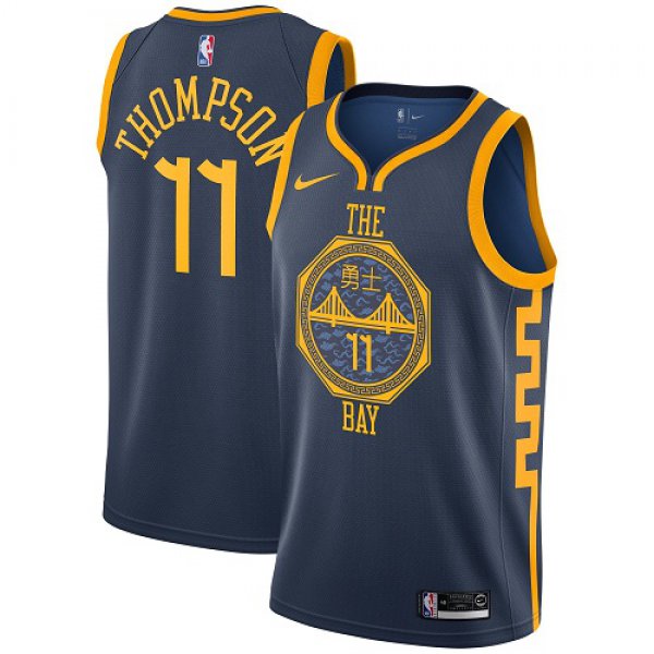 Men's Golden State Warriors #11 Authentic Klay Thompson Navy Blue City Edition Nike NBA Jersey