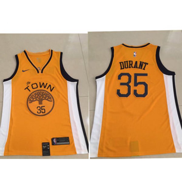 Men's Golden State Warriors #35 Kevin Durant Nike Yellow 2018/19 Swingman Earned Edition Jersey