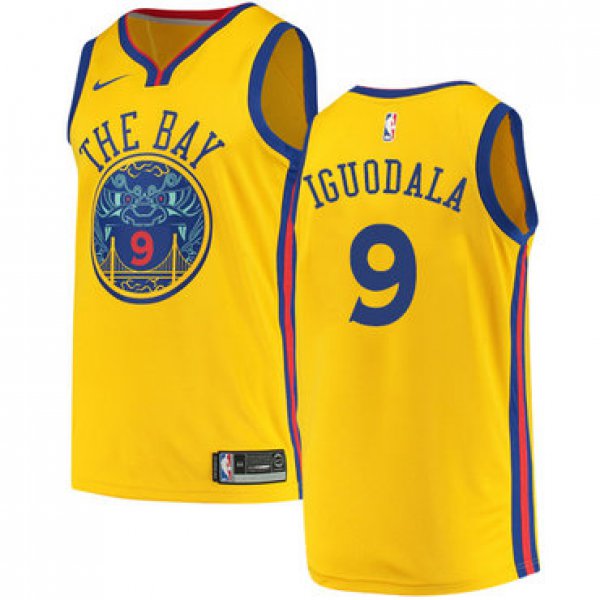 Men's Golden State Warriors #9 Authentic Andre Iguodala Gold City Edition Nike NBA Jersey