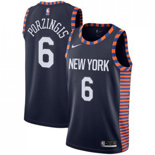 Men's Nike New York Knicks #6 Kristaps Porzingis Navy Blue 2018-19 City Edition Jersey