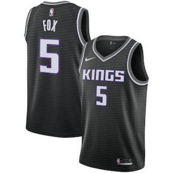 Men's Sacramento Kings 5 De'Aaron Fox Nike Black Replica Swingman Statement Edition Jersey