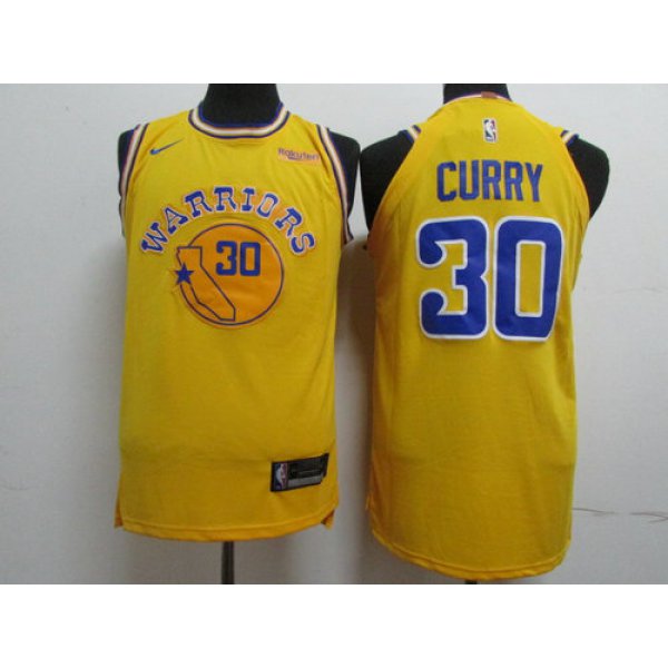 Nike Golden State Warriors #30 Stephen Curry Yellow Throwback Authentic Jersey