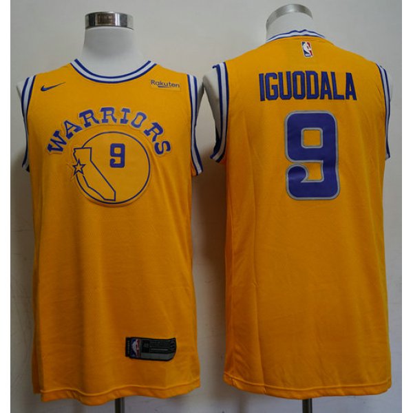 Warriors 9 Andre Iguodala Yellow Throwback Nike Swingman Jersey