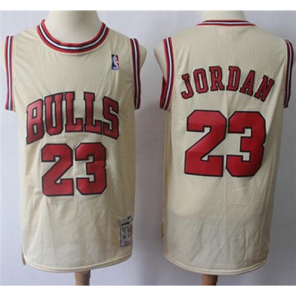 Mitchell And Ness Bulls #23 Michael Jordan Cream Throwback Stitched NBA Jersey