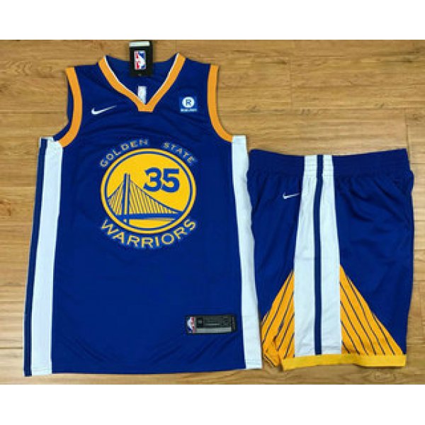 Men's Golden State Warriors #35 Kevin Durant Royal Blue 2017-2018 Nike Swingman Stitched NBA Jersey With Shorts