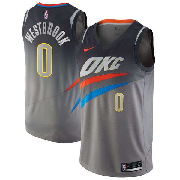 Nike Oklahoma City Thunder #0 Russell Westbrook Gray NBA Swingman City Edition Jersey