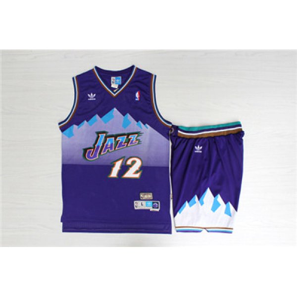 Jazz 12 John Stockton Purple Hardwood Classics Jersey(With Shorts