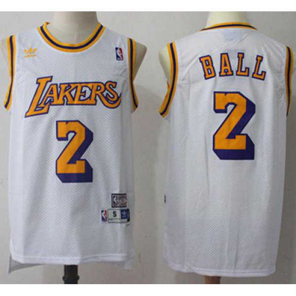 Los Angeles Lakers #2 Lonzo Ball White Throwback Stitched NBA Jersey