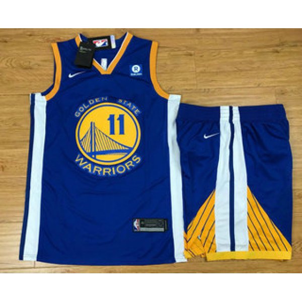 Men's Golden State Warriors #11 Klay Thompson Blue 2017-2018 Nike Swingman Rakuten Stitched NBA Jersey With Shorts