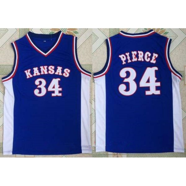 Men's Kansas Jayhawks #34 Paul Pierce Royal Blue College Basketball Retro Swingman Stitched NCAA Jersey