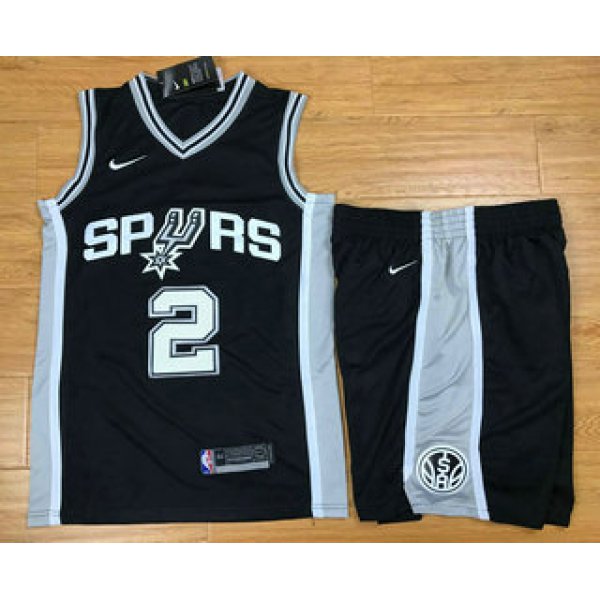 Men's San Antonio Spurs #2 Kawhi Leonard Black 2017-2018 Nike Swingman Stitched NBA Jersey With Shorts