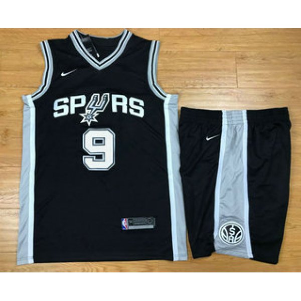 Men's San Antonio Spurs #9 Tony Parker Black 2017-2018 Nike Swingman Stitched NBA Jersey With Shorts