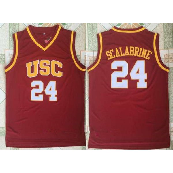 Men's USC Trojans #24 Brian Scalabrine Red College Basketball Retro Swingman Stitched NCAA Jersey
