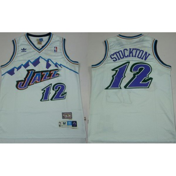 Utah Jazz #12 John Stockton Mountain White Hardwood Classics Soul Swingman Throwback Jersey