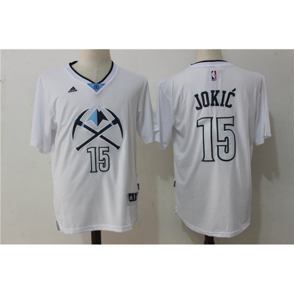 Men's Denver Nuggets #15 Nikola Jokic White Short-Sleeved Stitched NBA adidas Revolution 30 Swingman Jersey