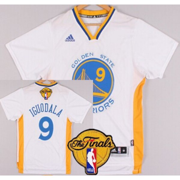 Men's Golden State Warriors #9 Andre Iguodala White Short-Sleeved 2017 The NBA Finals Patch Jersey