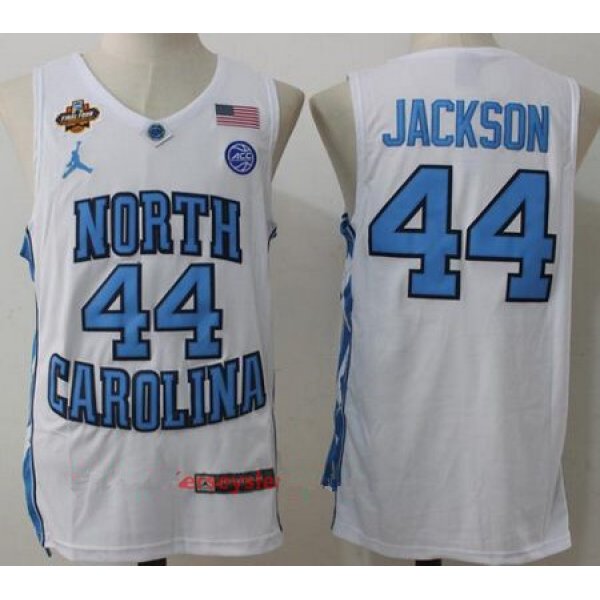 Men's North Carolina Tar Heels #44 Justin Jackson White Final Four Patch College Basketball 2017 Brand Jordan Swingman Stitched NCAA Jersey