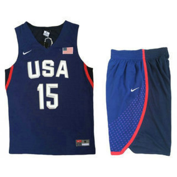 2016 Olympics Team USA Men's #15 Carmelo Anthony Navy Blue Revolution 30 Swingman Basketball Jersey With Shorts