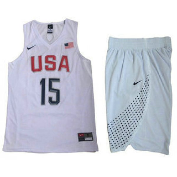 2016 Olympics Team USA Men's #15 Carmelo Anthony White Revolution 30 Swingman Basketball Jersey With Shorts