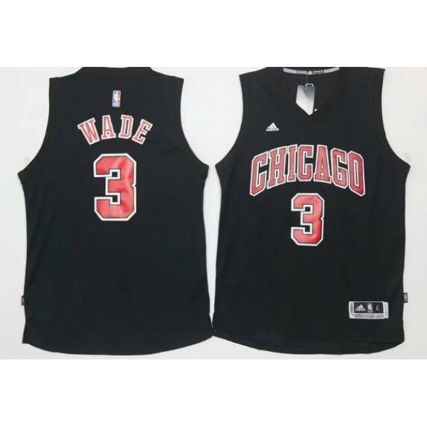 Men's Chicago Bulls #3 Dwyane Wade All Black With Red Stitched NBA Adidas Revolution 30 Swingman Jersey