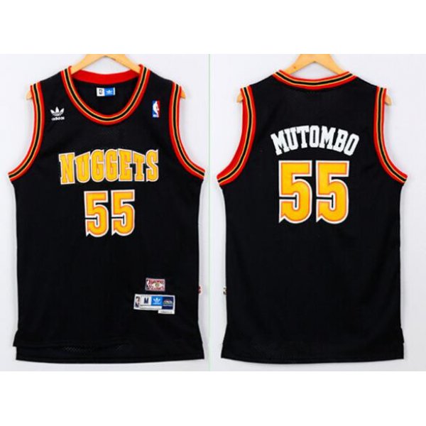 Men's Denver Nuggets #55 Dikembe Mutombo Black Hardwood Classics Soul Swingman Throwback Jersey