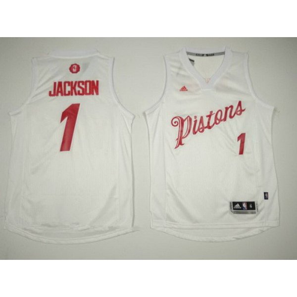 Men's Detroit Pistons #1 Reggie Jackson adidas White 2016 Christmas Day Stitched NBA Swingman Jersey