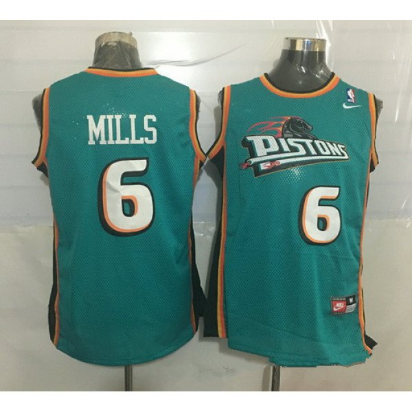 Men's Detroit Pistons #6 Terry Mills Teal Green Hardwood Classics Soul Swingman Throwback Jersey