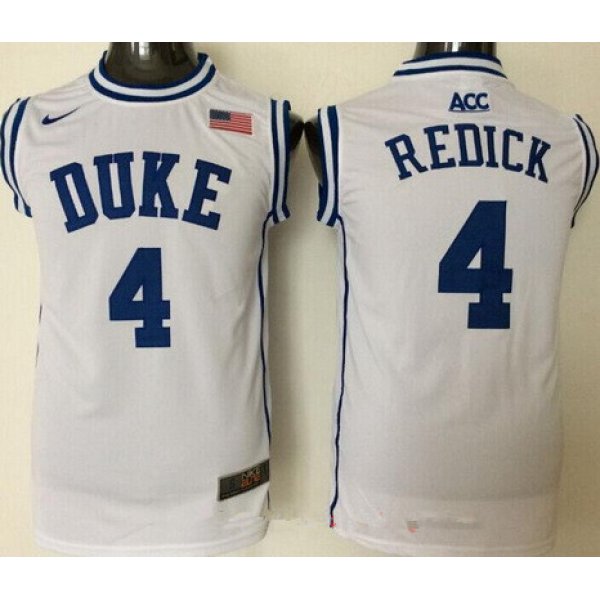 Men's Duke Blue Devils #4 JJ Redick White Round Collar College Basketball Stitched Nike Swingman Jersey