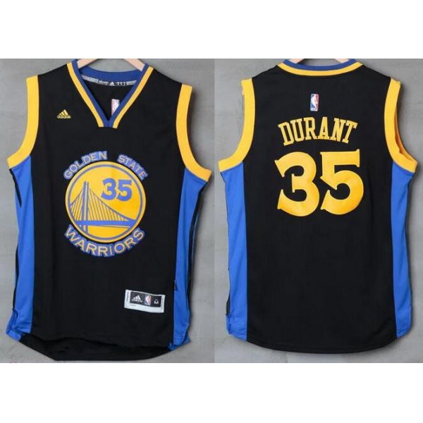 Men's Golden State Warriors #35 Kevin Durant Black With Blue Edge Stitched NBA Adidas Revolution 30 Swingman Jersey