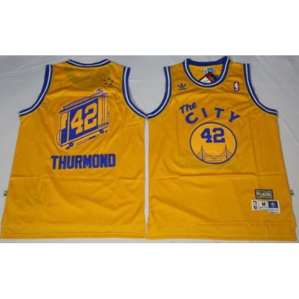 Men's Golden State Warriors #42 Nate Thurmond The City Yellow Hardwood Classics Soul Swingman Throwback Jersey