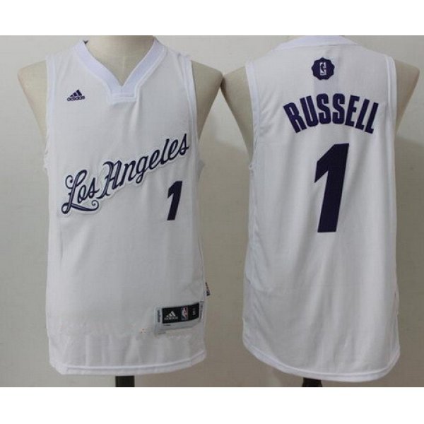 Men's Los Angeles Lakers #1 D'Angelo Russell adidas White 2016 Christmas Day Stitched NBA Swingman Jersey