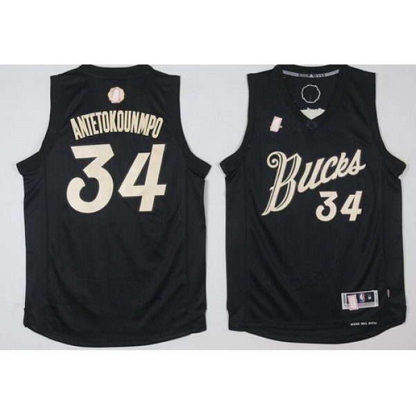 Men's Milwaukee Bucks #34 Giannis Antetokounmpo adidas Black 2016 Christmas Day Stitched NBA Swingman Jersey