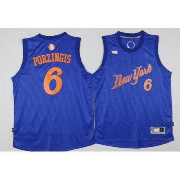 Men's New York Knicks #6 Kristaps Porzingis Adidas Royal Blue 2016 Christmas Day Stitched NBA Swingman Jersey