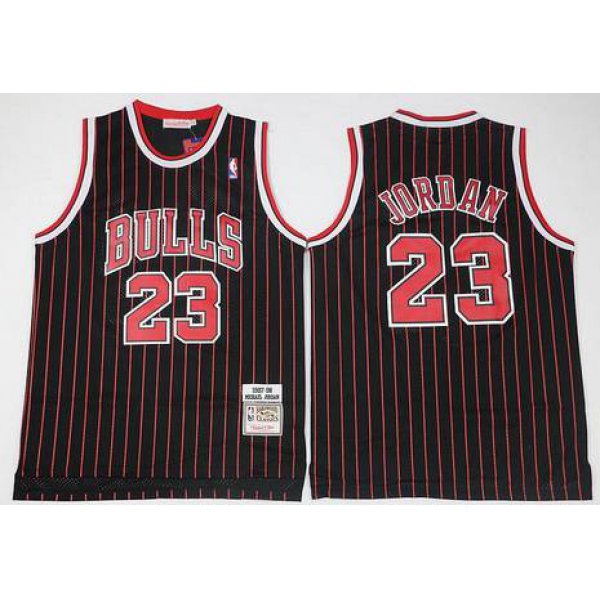 Chicago Bulls #23 Michael Jordan 1997-98 Black Pinstripe Hardwood Classics Soul Swingman Throwback Jersey