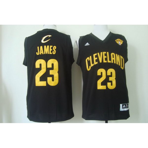 Men's Cleveland Cavaliers #23 LeBron James 2016 The NBA Finals Patch Black With Gold Swingman Jersey