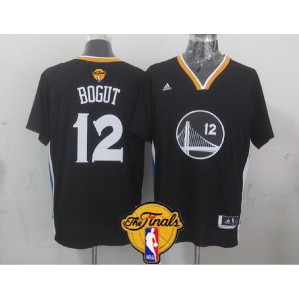 Men's Golden State Warriors #12 Andrew Bogut Black Short-Sleeved 2016 The NBA Finals Patch Jersey