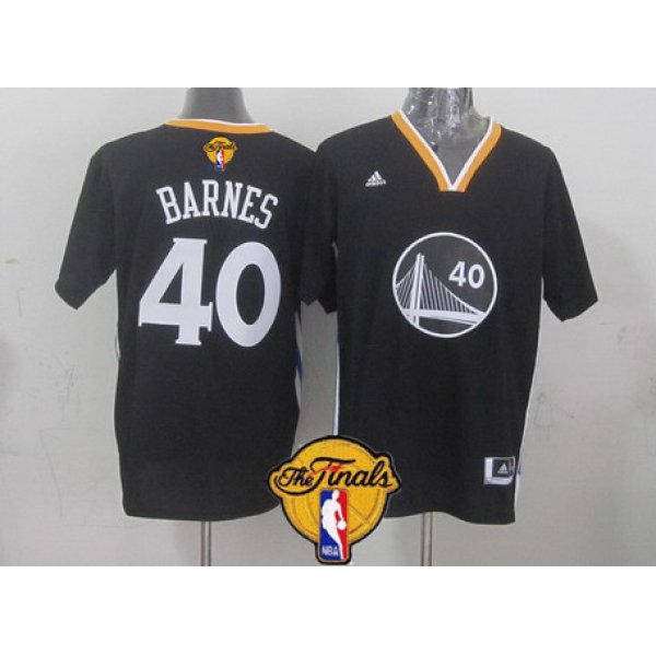 Men's Golden State Warriors #40 Harrison Barnes Black Short-Sleeved 2016 The NBA Finals Patch Jersey