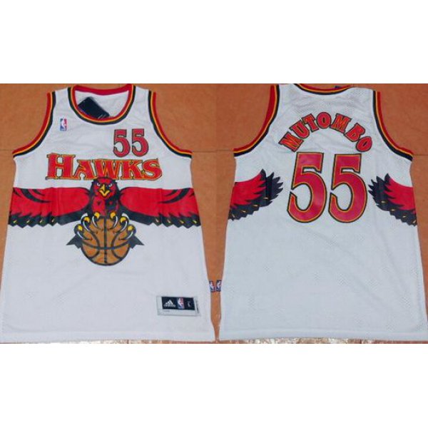 Men's Atlanta Hawks #55 Dikembe Mutombo 1990 White Hardwood Classics Soul Swingman Throwback Jersey